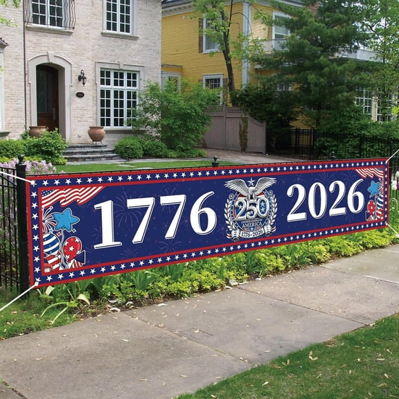 250th Anniversary of the United States 1.6 * 8.2ft Banner, 1776-2026 250th Birthday Decoration, July 4th Patriotic American Flag, Independence Day, and Patriotic Supplies