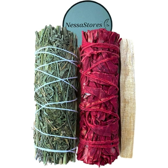 NessaStores 3 pc Smudge Stick Sampler of Ruda Rue, Dragon's Blood Sage, & Palo Santo - 4 Inch, All Natural, Ethically Sourced for Home Cleansing JC-209-B