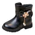 thumbnail image 6 of Girls Snow Boots Sweet Bowknot Fringe Princess Winter Dress Booties Lug Sole Low Heel Warm Furry Lined Zipper Ankle Boots 2 Big Kid Black, 6 of 6