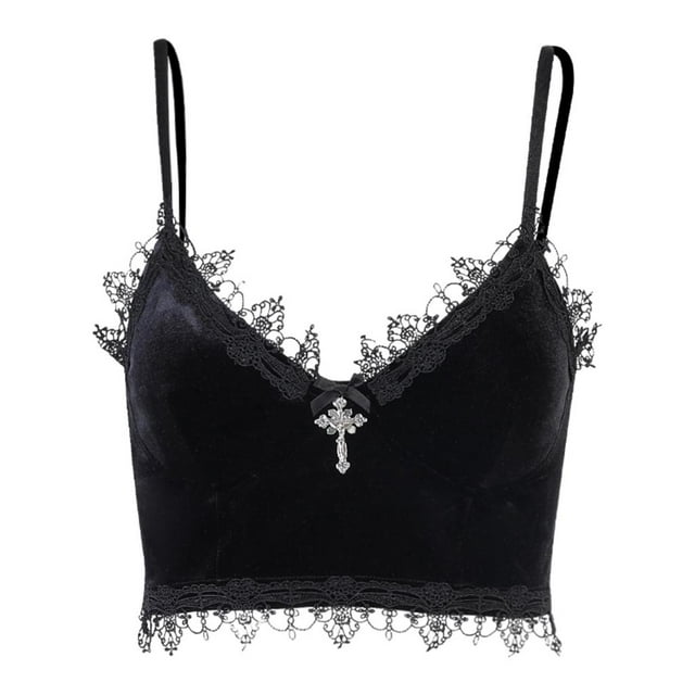 Corsé del chale s correas de espagueti del ajuste del cordón gótico Negro Zulema Crop Tops chaleco camisola