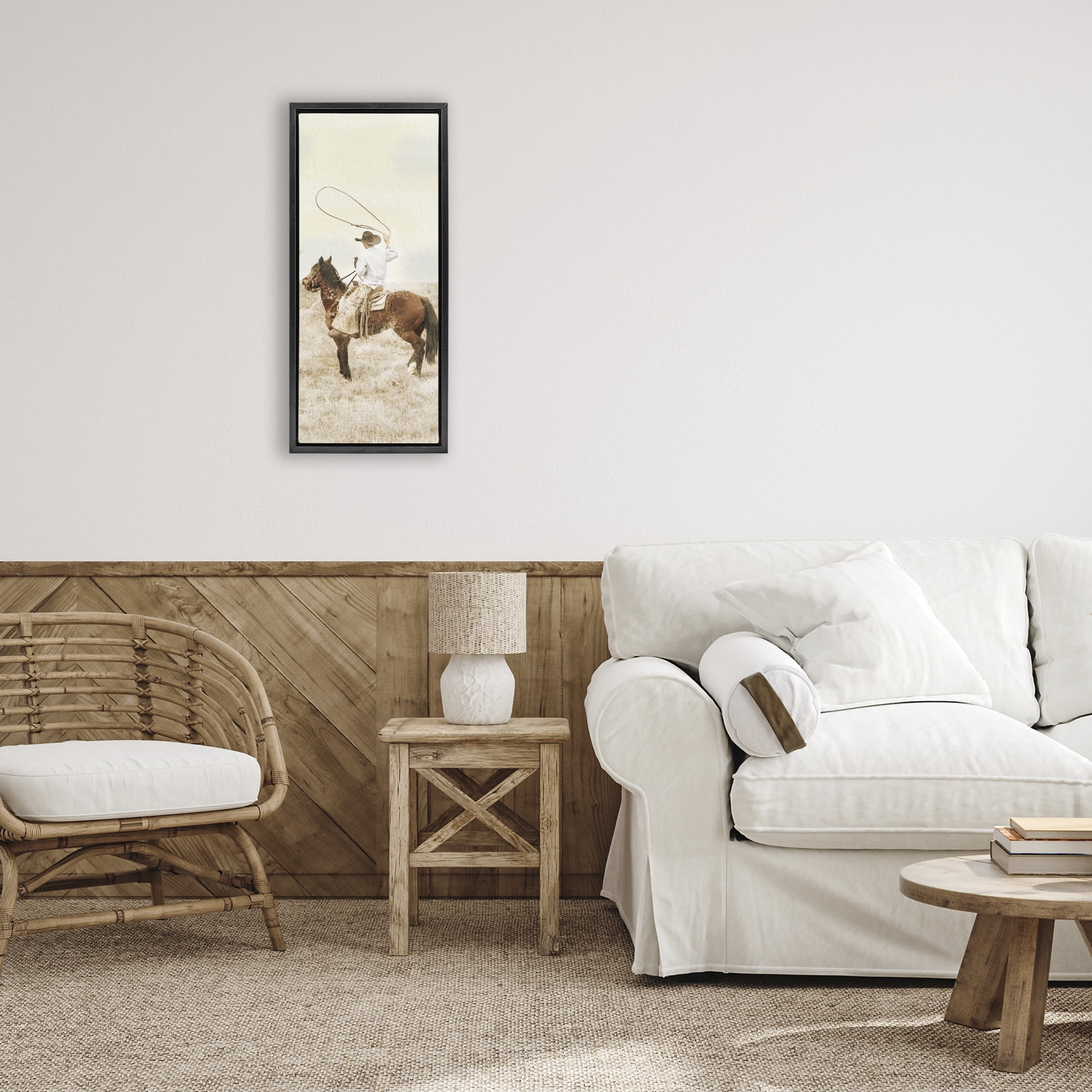 Stupell Industries Wrangling Cowboy Lasso Black Framed Floater Canvas Wall Art, design by Marcus Prime