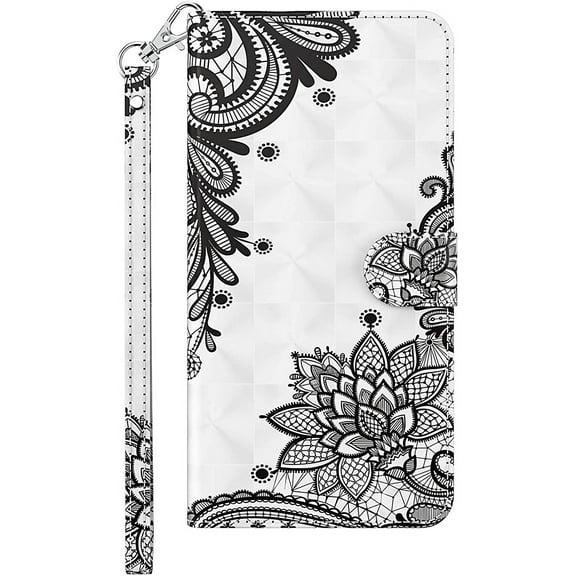 for Google Pixel 6 Pro (Not Pixel 6) Wallet Cute Case,3D Stylish Color Painting PU Leather [Wrist Strap] [Card/Cash Slots] Stand Feature Flip Cases Cover for Google Pixel 6 Pro Black Flower