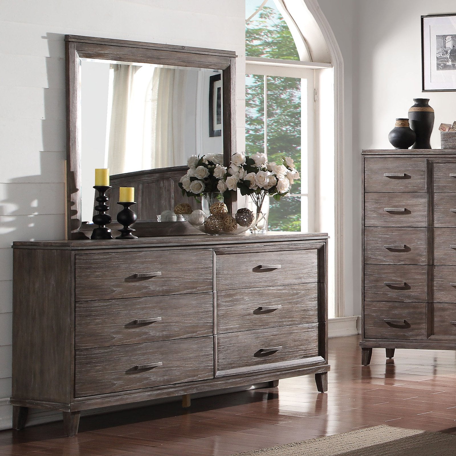 Acme Furniture Bayonne Burnt Oak 6 Drawer Dresser with Optional Mirror