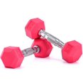 thumbnail image 1 of Pesas Pesas de color rosa compatibles con juego de 2 mancuernas de neopreno/goma, 1 a 15 libras, antideslizante, antivuelco, forma hexagonal, 1 of 7