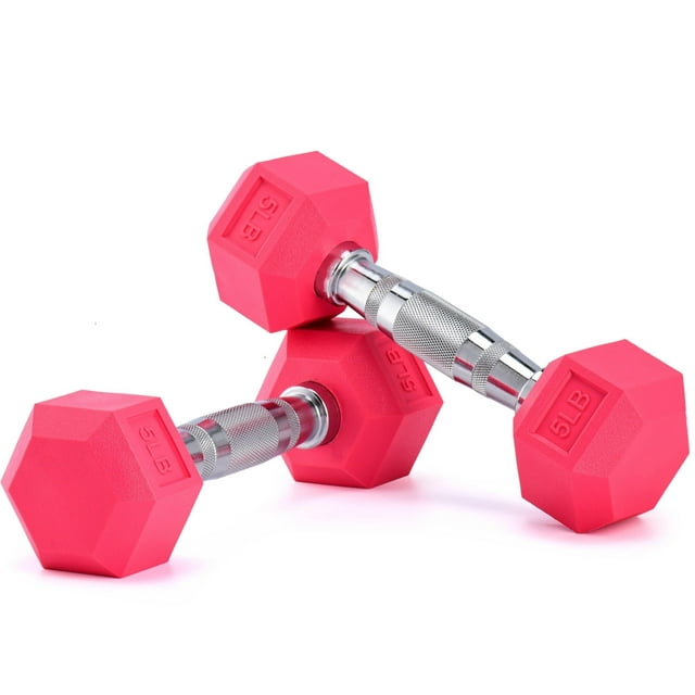 Pesas Pesas de color rosa compatibles con juego de 2 mancuernas de neopreno/goma, 1 a 15 libras, antideslizante, antivuelco, forma hexagonal