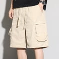 thumbnail image 5 of Linen Shorts for Men 12xl Men's Cargo Shorts with Elastic Waist Drawstring,Plus Size Summer Wide Leg Shorts with Multi Zipper Pocket Khaki XXL, 5 of 8