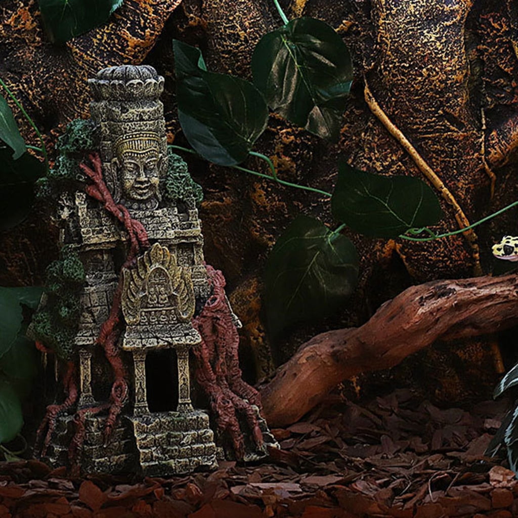 lanema Aquarium Resin Decoration Buddha Temple Theme Hideout Betta Cave FishTank Accessories for Hermit Crab Crayfish