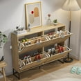 thumbnail image 4 of Shoe Cabinet Storage for Entryway Slim Modern Shoe Rack Cabinet with 4 Flip Drawers Tipping Wooden Narrow Shoe Cabinet Freestanding Fluted Shoe Organizer for Living Room, Wood, 4 of 7