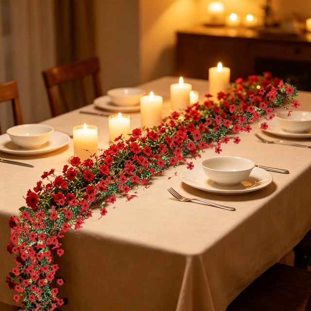 5.9 FT Artificial Leaf Garland Faux Plastic Vines With Flowers For Summer Decor Front Door Porch Wedding Arch Wall Party Decoration