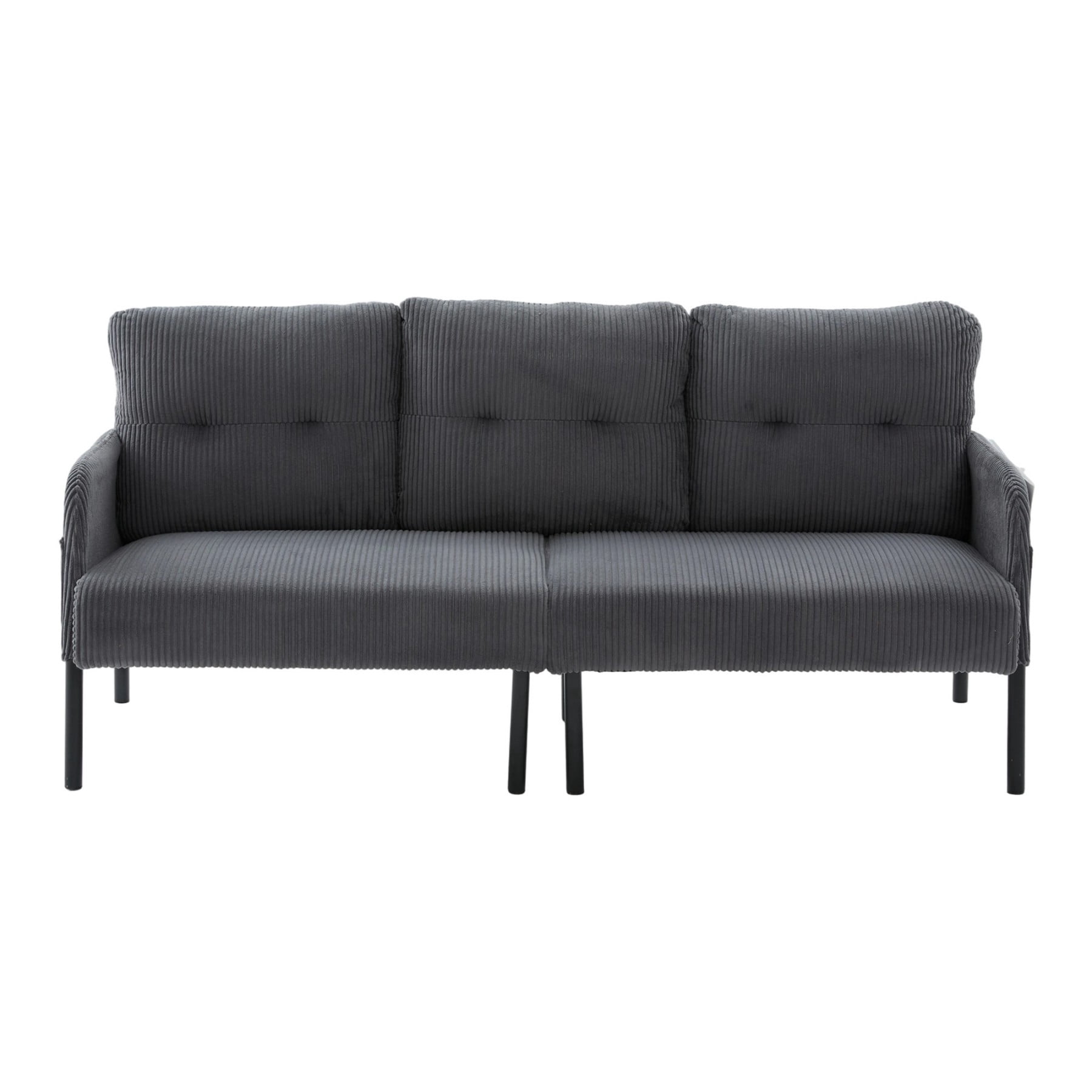 Oversized Loveseat Sofa, Modern Corduroy Upholstered Couch with Side Pockets & Metal Legs for Living Room Bedroom, Carbon Gray