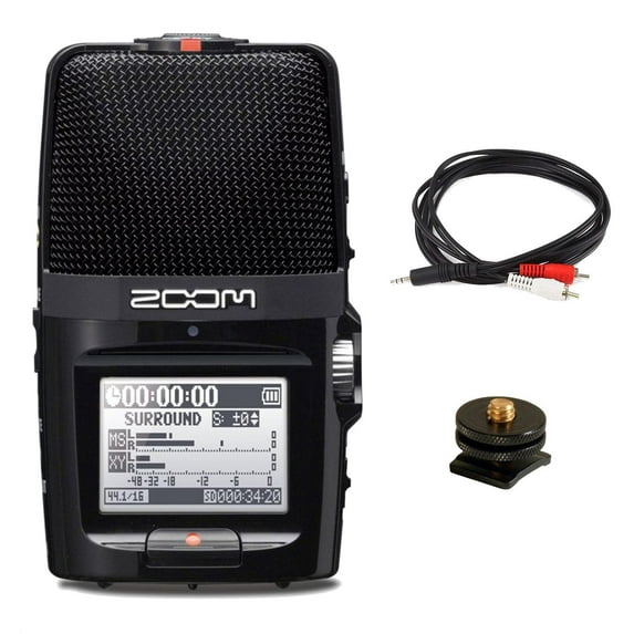 Zoom H2n w/ 1/8" to Dual RCA Y-Cable & Camera Mount Bundle