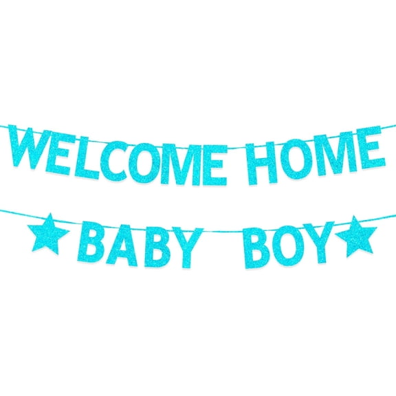 Baby Shower Decorations for Boys, Blue Glitter Welcome Home Baby Boy Banner, It’s a boy Gender Reveal Birthday Party Decorations Supplies