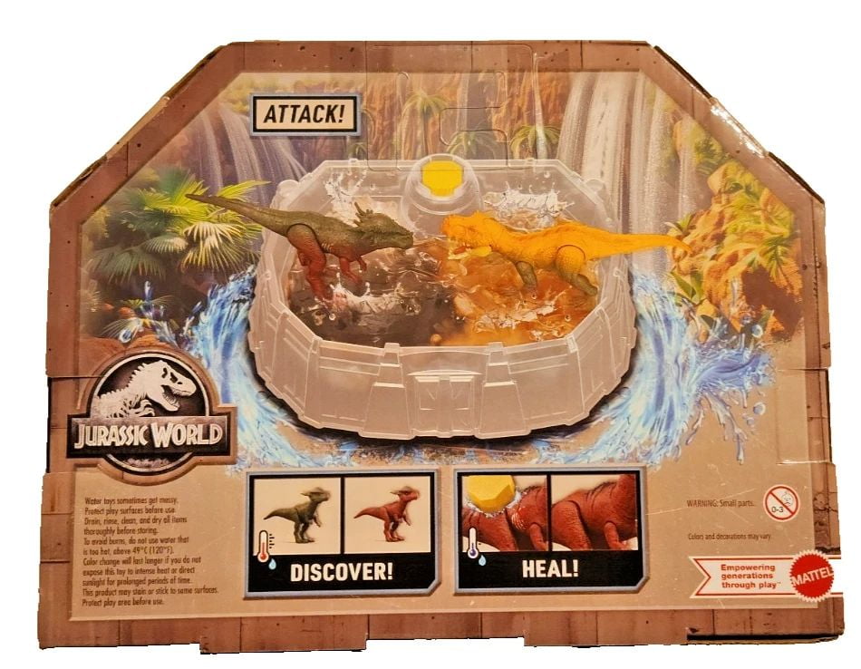Jurassic World Dino Reveal 2 Dinosaur Toys in Battle Arena, Warm Water Changes Decoration