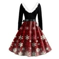 thumbnail image 4 of Christmas Dresses for Women Women's Casual And Fashionable Long Sleeved V-neck Print Matching Zipper Dress with Fur and Christmas Tree for Holiday Party,Deep Red,XL, 4 of 4