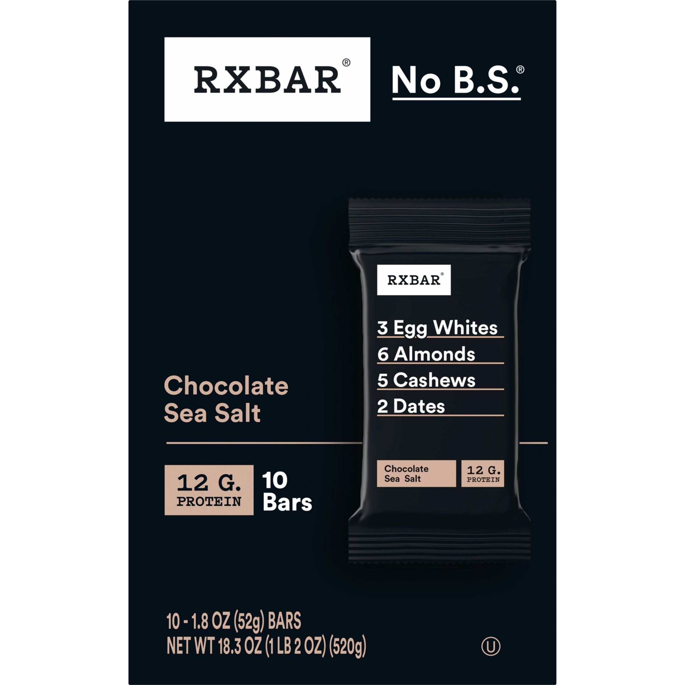 RXBAR, Chocolate Sea Salt Gluten-Free Protein Bars, 10 Count