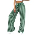 thumbnail image 2 of Dwellite Womens Plus Size Wide Leg Pants Elastic High Waist Striped Casual Palazzo Pants Lounge Trouser with Pockets Green S, 2 of 6