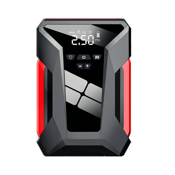 TFixol Portable Car Jump Starter with Built-in Air Compressor, 2500mAh x 4 Battery, 600A Starting Output, 1000A Peak Current, 90W Motor Power, 12V CE5 Output, 5V 2A USB Charging, Black, Compact Design