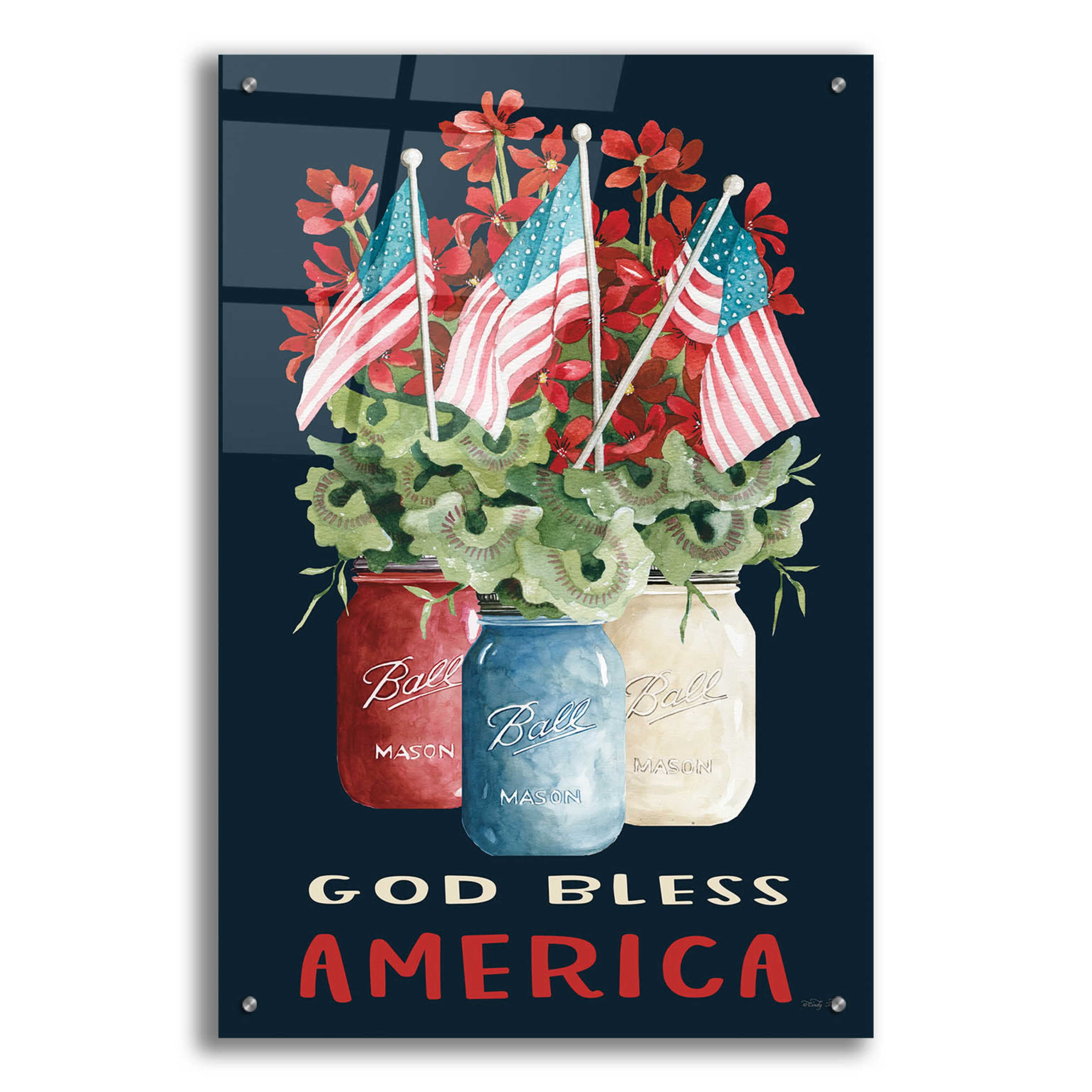 Epic Art 'God Bless America Floral' by Cindy Jacobs, Acrylic Glass Wall ...