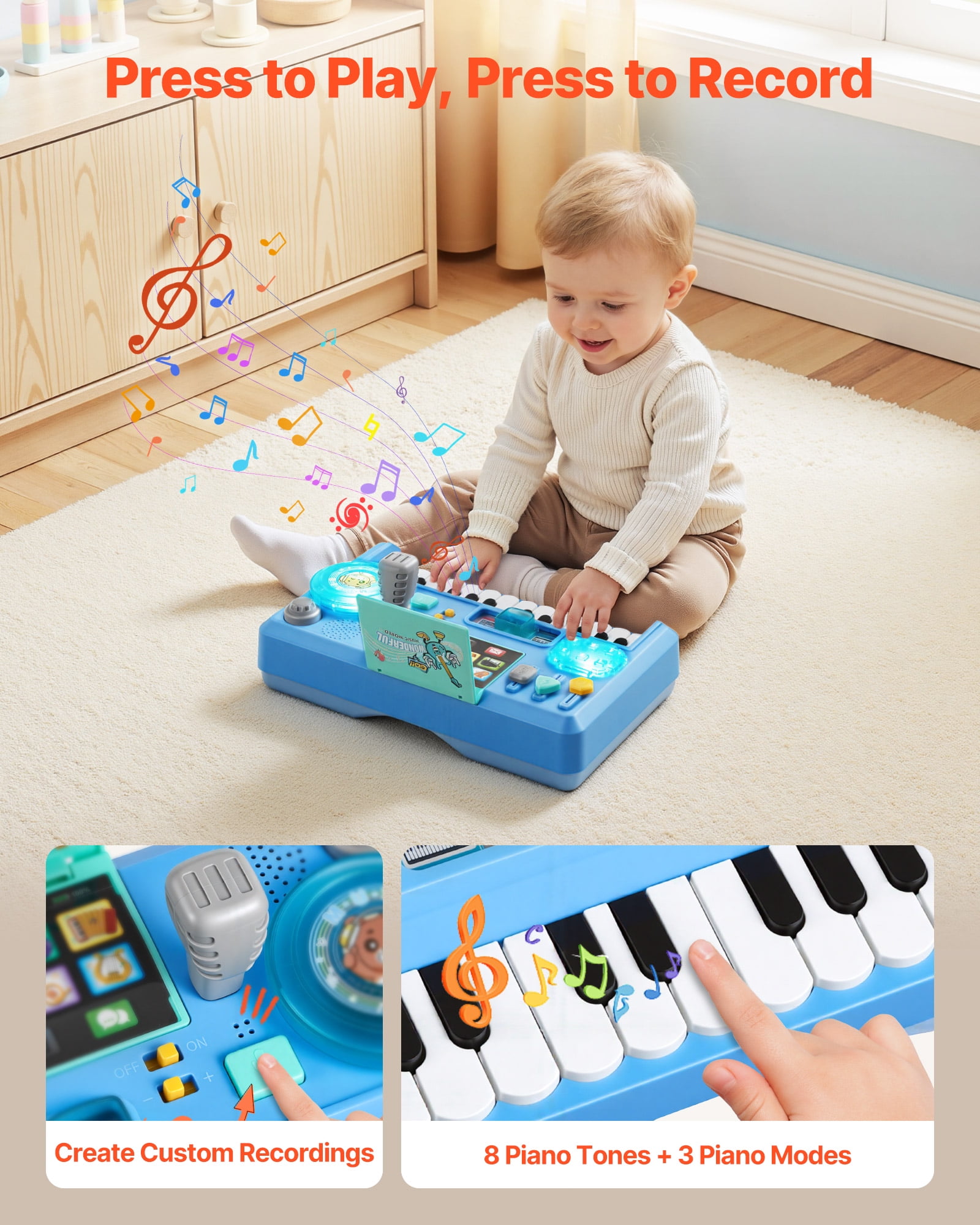 VEVOR Baby DJ Playset for Toddlers 1-3, Educational Musical Table Toys with 133 Sound Sources, Recording and LED DJ Turntable, Baby Activity Table for Birthday, Gift for Kids Aged 6+ Months