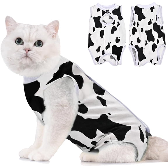 Avont 1 Pack Cat Recovery Suit - Kitten Onesie for Cats After Surgery -Cow(M)