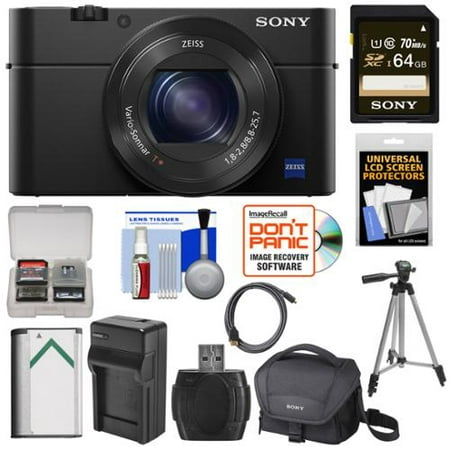 Sony Cyber-Shot DSC-RX100 IV 4K Wi-Fi Digital Camera with 64GB Card + Battery + Charger + Case + Tripod +