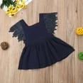 thumbnail image 2 of Genuiskids Newborn Infant Baby Girl Summer Sleeveless Dress Flare Sleeve Lace Patchwork V Back Tutu Sundress Solid Color Square Collar Princess Clothes, 2 of 8
