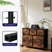 EDX 7 Drawer Dresser, Wide Chest of Drawers Nightstand Storage Tower Storage Fabric Dresser for Living Room, Bedroom, Hallway, Rustic Brown