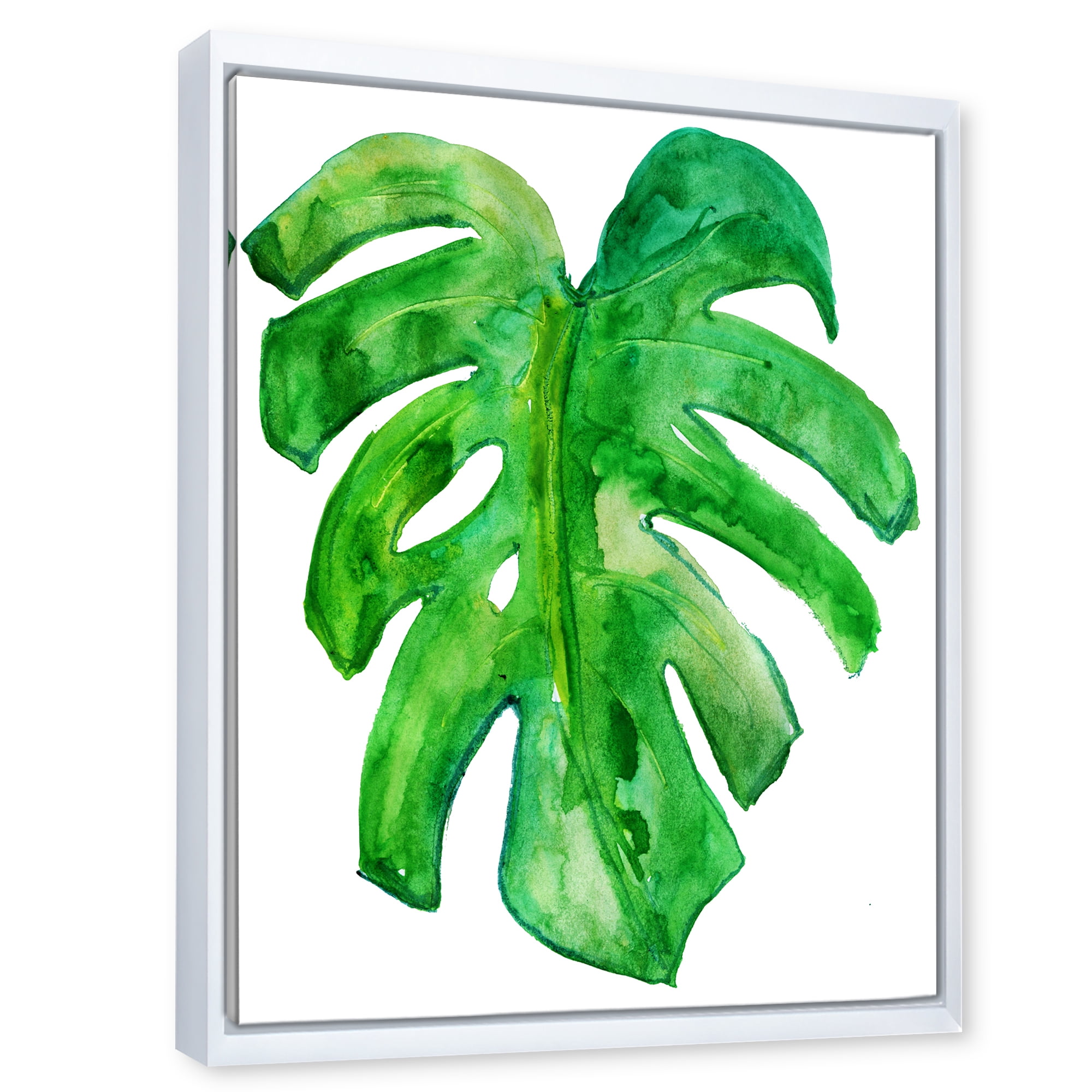 Designart 'Close Up Of Tropical Leaf Of Monstera I' Farmhouse Framed Canvas Wall Art Print