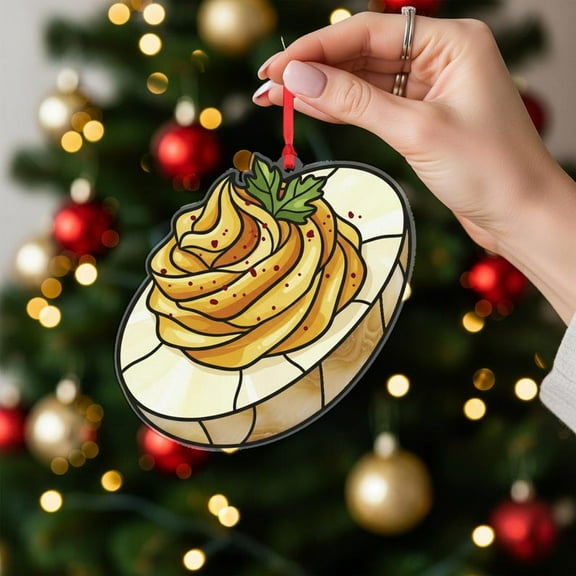 ViciArt Deviled Egg Ornament – Acrylic or Fiber Wood, UV-Printed, Funny Food Christmas Tree Decor