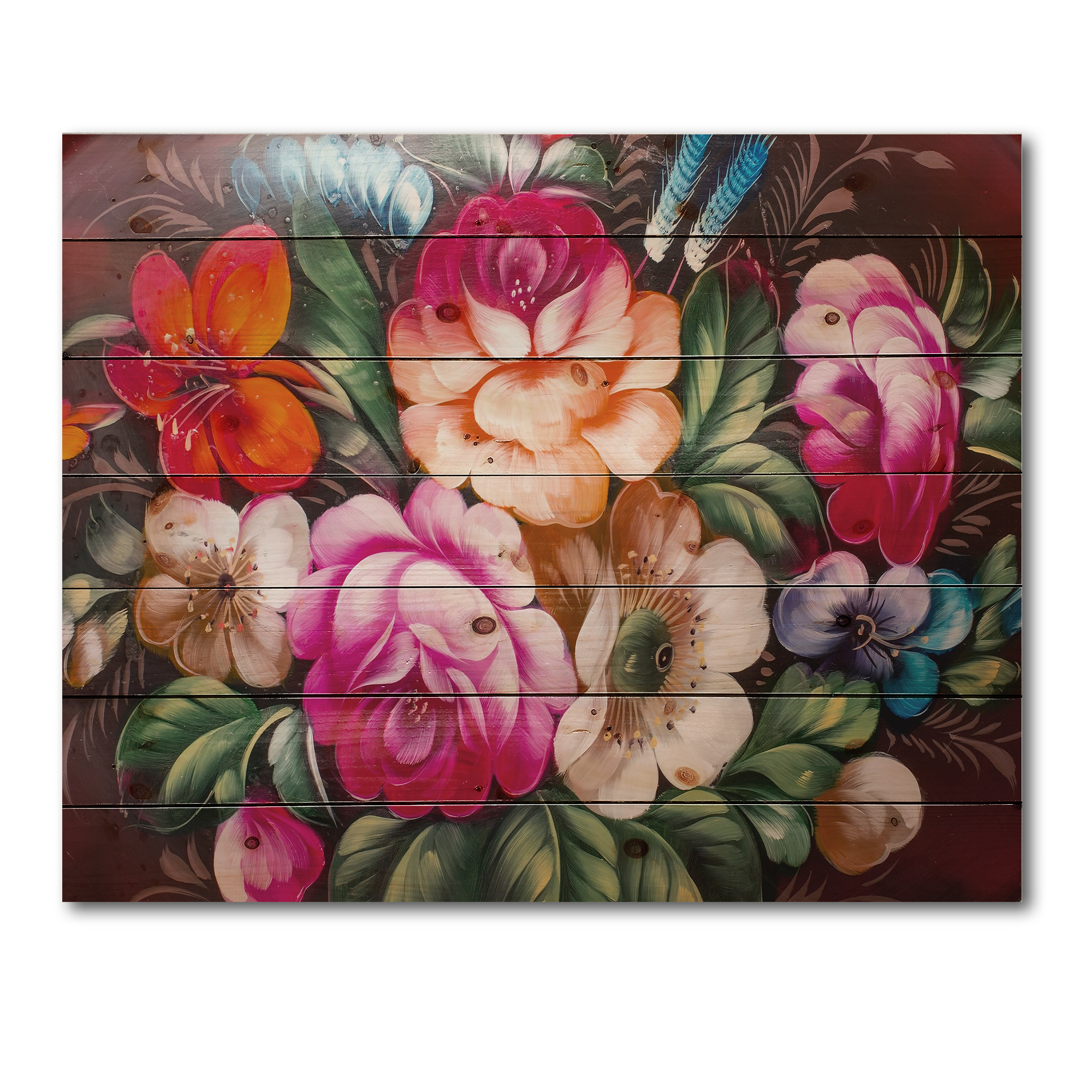 Designart 'Vintage VIbrant Yellow and Red Flower Still Life III' Traditional Print on Natural Pine Wood
