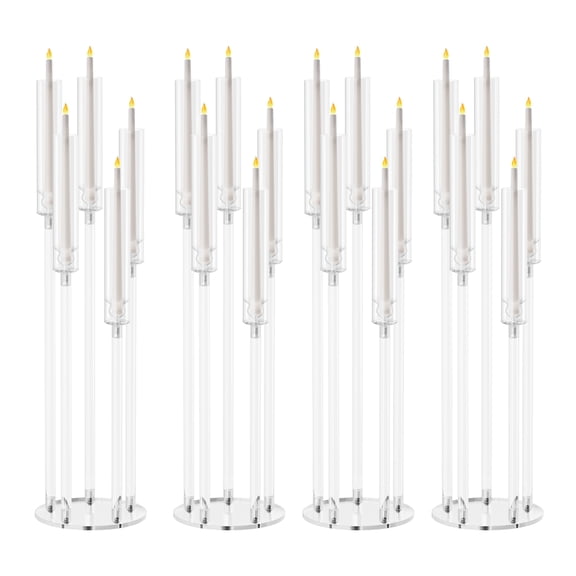 Moxufan 4Pcs Candelabra Centerpieces,Acrylic Tall Candelabra,5 Arm Candlesticks Holder,LED Candle for Wedding Dinner Party,Clear Candle Taper Candlestick Holder
