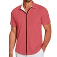 thumbnail image 2 of Mens Shirts Short Sleeve Solid Color Zip Up Slim Fit Lapel Casual Summer Shirt Hot Pink S, 2 of 9