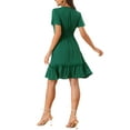 thumbnail image 3 of INSPIRE CHIC Women's Summer V-Neck Short Sleeves Crochet Trim A-Line Ruffle Hem Dress, 3 of 5