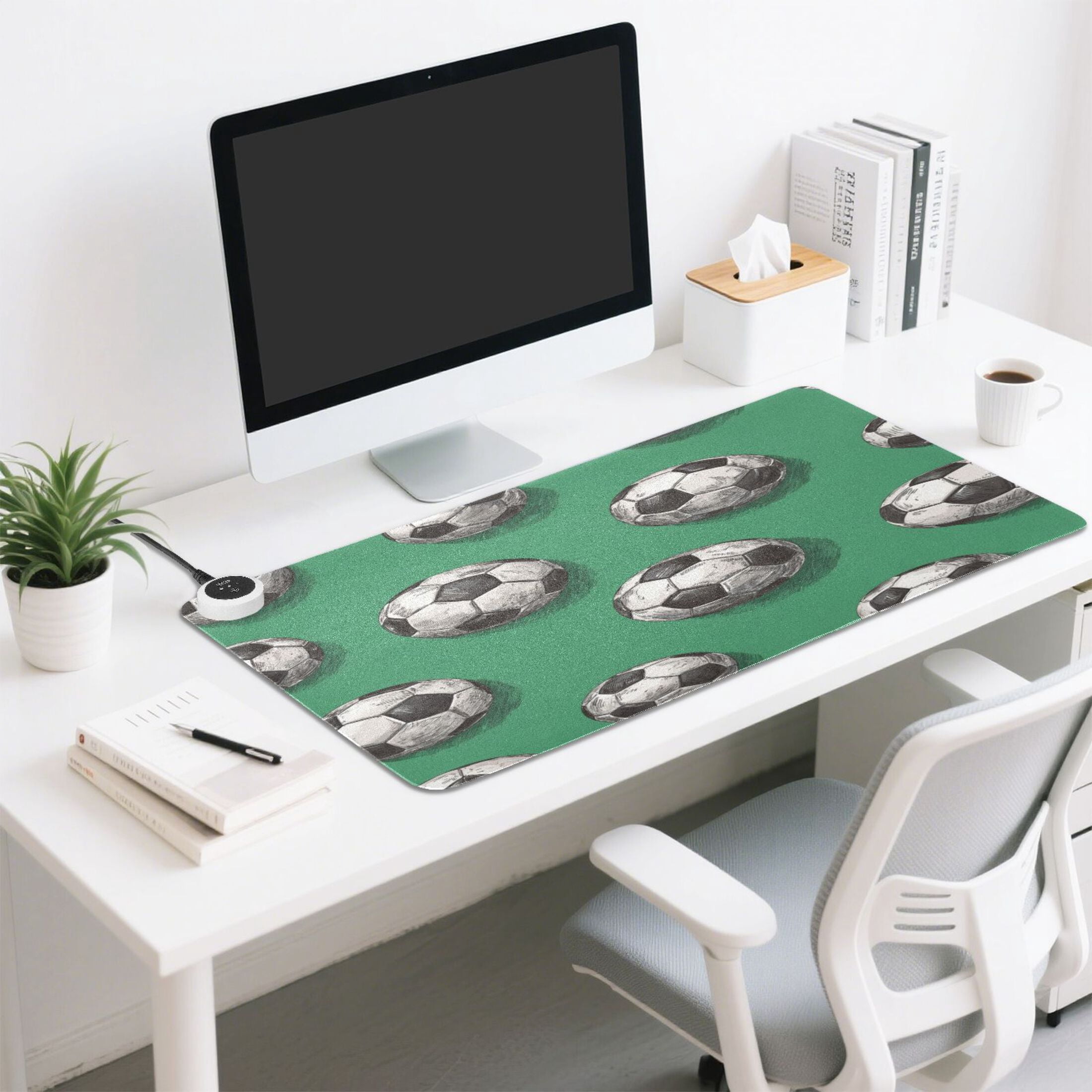 Large Heated Desk Mat Mouse Pad 31.5"x13"PU Leather Graphene Heating Desk Warmer with 3 Temperature Settings 110V US Plug Non-Slip Warm Pad for Home, Office, and Gaming Retro Football Pitch Print
