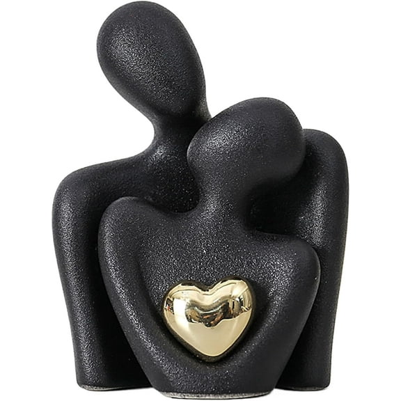 Ceramic Hugging Couple Statue Decor:Romantic Ornament Figurine,Shelf Decor Aesthetic,Sculptures Home Decor for Living Room,Bedroom,Desktop,Bookshelf,Gift (Black, Big)