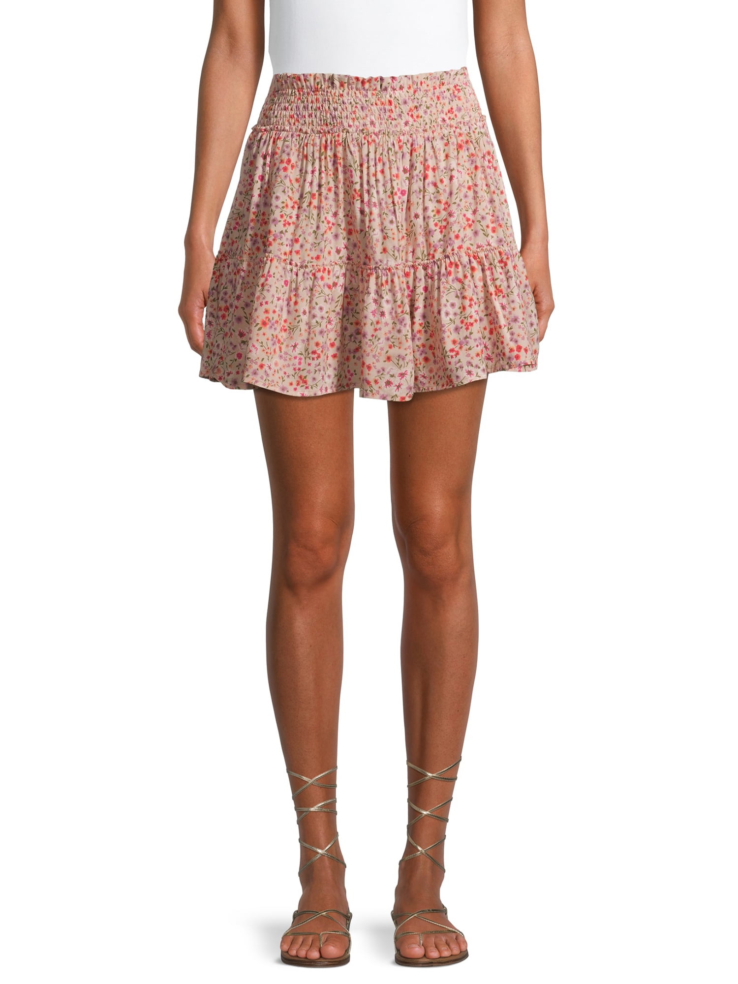 Sunset & Sixth Juniors' Smocked Tiered Mini Skirt - Walmart.com