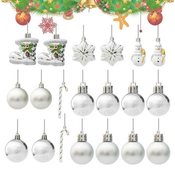 Silver Christmas Tree Decorations, Set of 20 Atmospheric Reusable Silver Ornaments for Christmas, Easy to Suspend