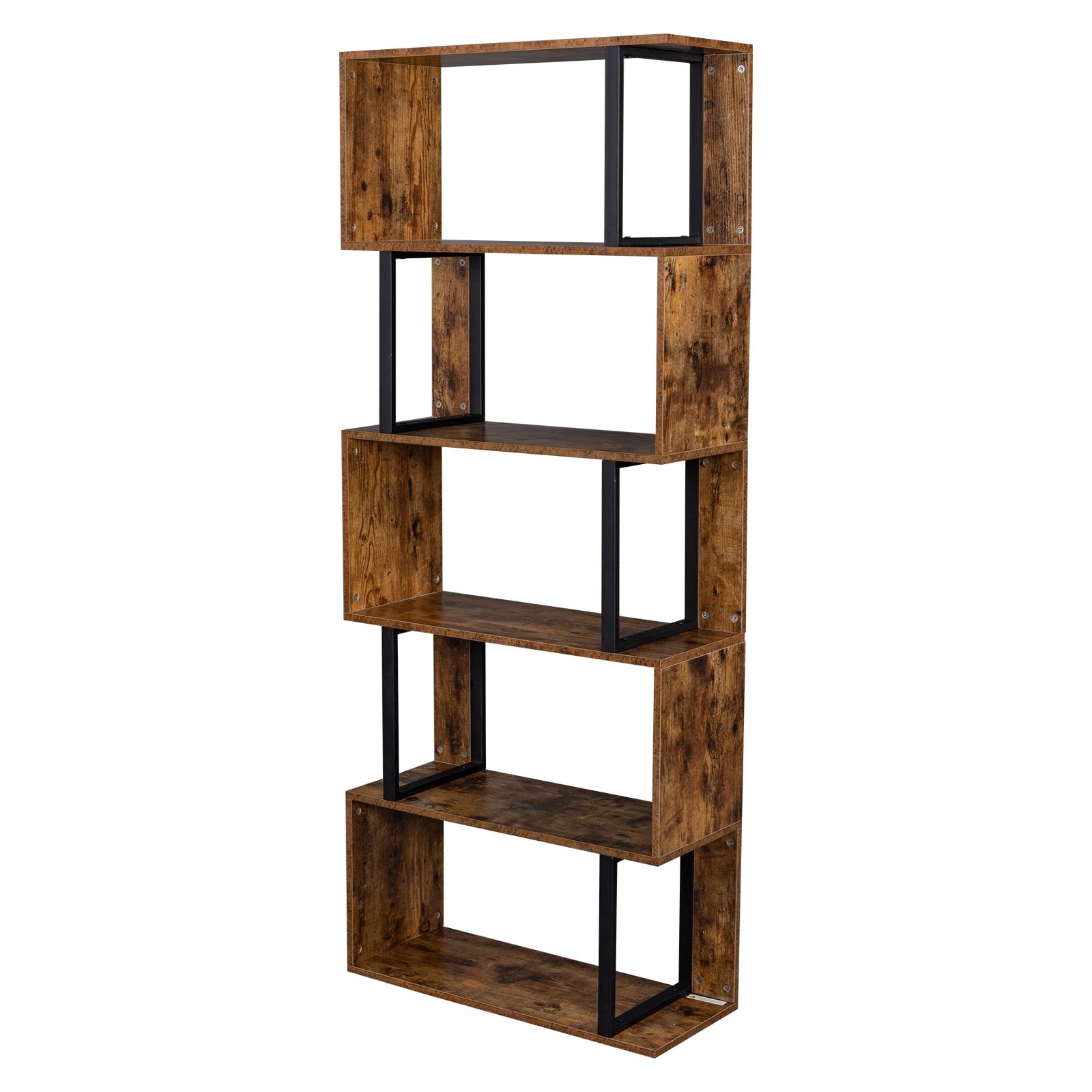 Kepooman Storage Cabinet Multifunctional Industrial S-Shaped Z-Shelf Bookshelves with 5 Storage Cabinet for Bedroom, Living Room, Study, Balcony, Rustic Brown Cabinet Organizers and Storage Kepooman Storage Cabinet Multifunctional Industrial S-Shaped Z-Shelf Bookshelves with 5 Storage Cabinet for Bedroom, Living Room, Study, Balcony, Rustic Brown Cabinet Organizers and Storage
