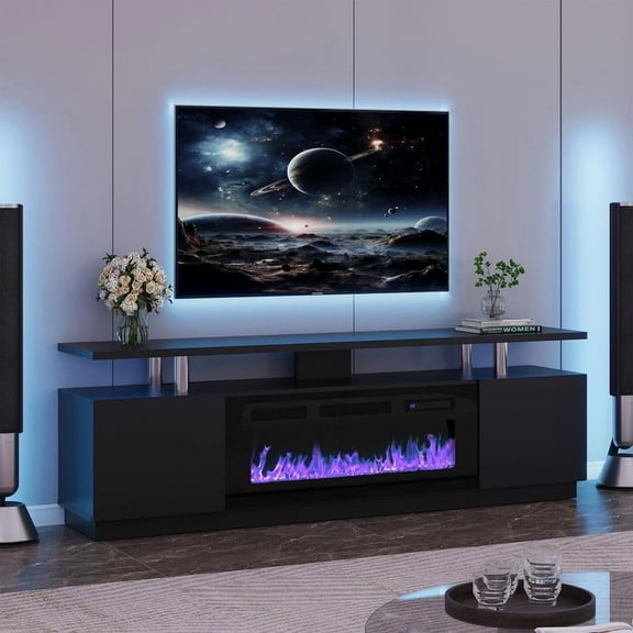 Fireplace TV Stand,Electric Fireplace,80-Inch Electric Fireplace TV Stand – Media Console with 36" Electric Heater, 12 Flame Colors, 1500W Heating, LED Ambient Lighting