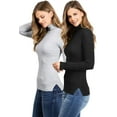 thumbnail image 2 of Ambiance Women's Juniors Turtleneck Long Sleeve Ribbed Basic Top - 2 PK (Medium, Black+Heather Gray), 2 of 3