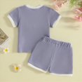 thumbnail image 4 of KPOPLK Baby Girl Summer Clothes 2 Piece Short Sleeve Waffle Knit Flower Embroidery with Elastic Waist Shorts Outfits Set 1t 2t 3t 4t 5t 6t(12-18 Months,Blue), 4 of 5