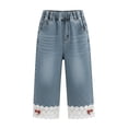 thumbnail image 2 of Generic Girls Lace Jeans Kids Casual Elastic Waist Denim Pants Toddler Cute Wide Leg Washed Jeans Vintage Pull On Trousers Streetwear, 2 of 7