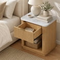 thumbnail image 2 of SESSLIFE Fluted Nightstand with Drawer, Faux Marble Top Bedside Table with Open Shelf, Modern End Table for Bedroom, Natural Oak, 2 of 9