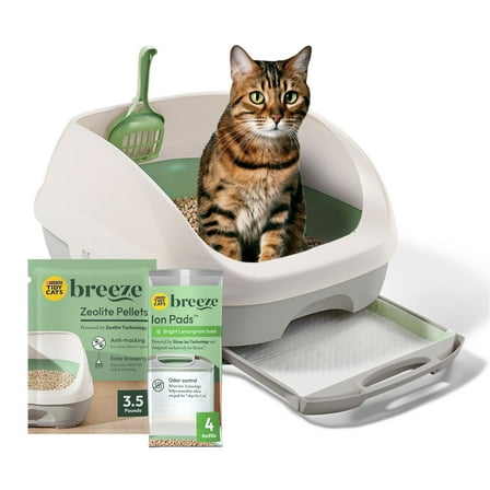 Purina Tidy Cats Breeze Cat Litter Box System Kit with Pellet Cat Litter, Litter Box, and Litter Box Pads
