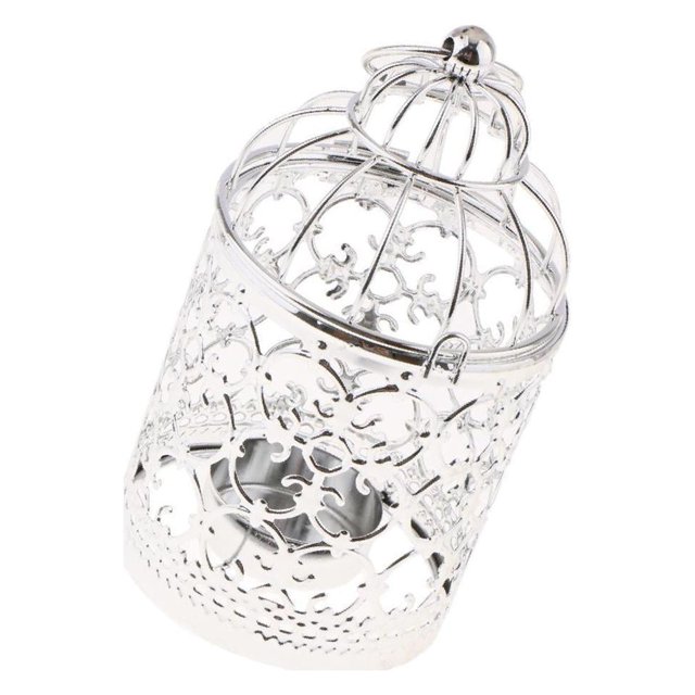 Guardoinrt Electroplated Metal Birdcage Shape Tea Light B- Candle Holder Silver Type A 1Set