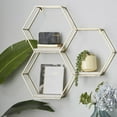 thumbnail image 3 of DecMode 24" x 6" Hexagon 3-Tier Gold Geometric Wall Shelf with 3 Marble Shelves, 3 of 12
