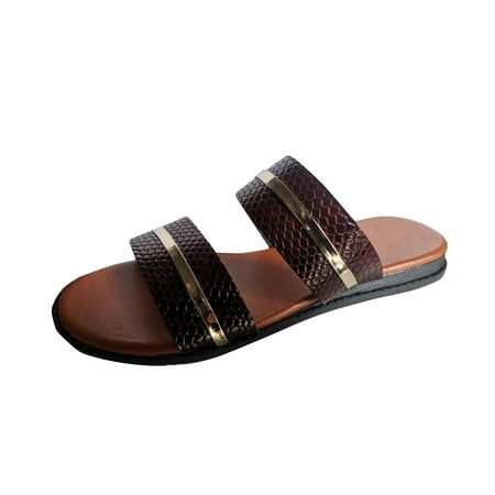 

Women Sandals clearance for Juebong Two Band Sandal for Women Girls Dressy - Wide Width Flat Slide Sandals - Casual Classic Simple Strappy Slip on Flat Summer Sandals.