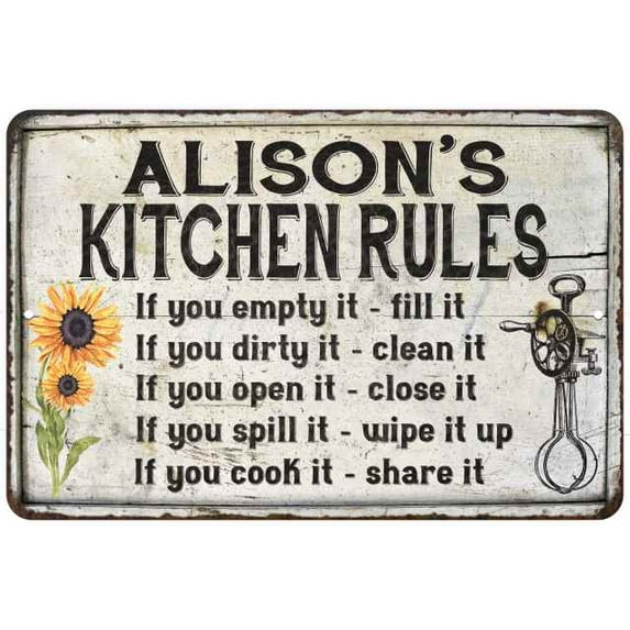 Alison's Kitchen Rules Chic Sign Vintage Decor 12 x 18 Matte Finish Metal 112180032350