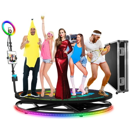 45.3" 360 Photo Booth Machine for 1-7 People Parties with 12" RGB Ring Light/Money Gun/Mask, 115cm Selfie Photo Booth Remote Control Automatic Slow Motion 360 Spin Camera Video Booth with Flight Case