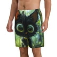 Adobk Cute BigEyed Black Cat Print Men's Swim Trunks Hawaiian Bathing